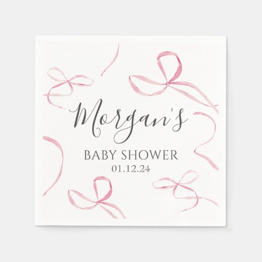 ピンクの弓紙ナプキン、弓テーマ装飾 スタンダードカクテルナプキン (正面)