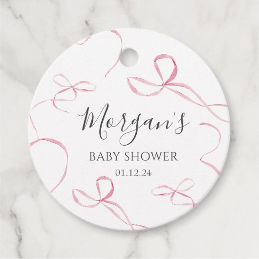 ピンクの弓紙プレート、弓テーマ装飾 フェイバータグ (正面)