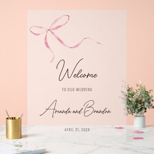 ピンクの弓結婚の歓迎フロステッドのアクリル記号 アクリルサイン (ウェディング)