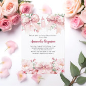 ピンクの弓花模様女の子ボトルベビーシャワー 招待状