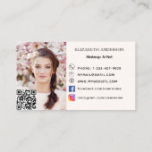 ピンクの弓花模様花qrコードソーシャルメディア写真 名刺 (裏面)