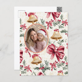 ピンクの弓金ゴールドベルの写真はがき シーズンポストカード