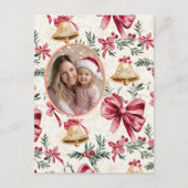 ピンクの弓金ゴールドベルの写真はがき シーズンポストカード (正面)