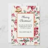 ピンクの弓金ゴールドベル写真クリスマスカード シーズンカード (裏面)