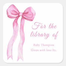 ピンクの弓 - のライブラリーのためのブックプレート スクエアシール