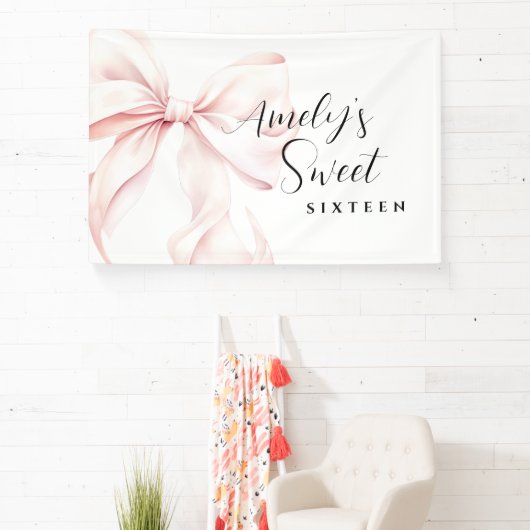 ピンクの弓 スイート16の誕生日バックドロップ 横断幕 (インサイチュ)