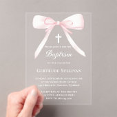 ピンクの弓 | バプテスマ アクリル招待状 (インサイチュ (ポータブル))