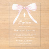 ピンクの弓 | バプテスマ アクリル招待状 (正面)