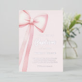 ピンクの弓 | バプテスマ 箔招待状 (立ち正面)