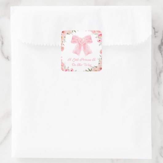 ピンクの弓、小さなプリンセス、女の子の赤ちゃんシャワーフローラ スクエアシール (バッグ)