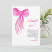 ピンクの弓、彼女は結婚する ブライダルシャワーパーティー サンキューカード (スタンド正面)