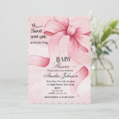 ピンクの弓 「愛らしい赤ちゃん娘がやって来る」 招待状 (スタンド正面)
