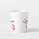 ピンクの引用文とキス-キス私、愚か! カフェラテマグ (正面)