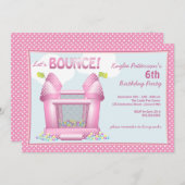 ピンクの弾力がある跳ね上がりの家の誕生日のパーティの招待状 招待状 (正面/裏面)