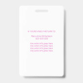 ピンクの従業員の写真ID QRコードバッジ バッジ (裏面)