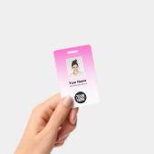 ピンクの従業員フォトバーコードロゴ名グラデーション バッジ (手持ち)