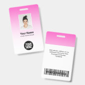 ピンクの従業員フォトバーコードロゴ名グラデーション バッジ (正面＆裏面)