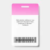 ピンクの従業員フォトバーコードロゴ名グラデーション バッジ (裏面)