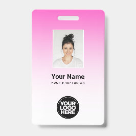 ピンクの従業員フォトバーコードロゴ名グラデーション バッジ