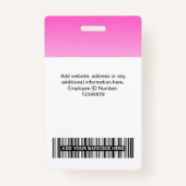 ピンクの従業員フォトバーコードロゴ名グラデーション バッジ (裏面)