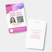 ピンクの従業員写真付きID QRコードバッジ バッジ (正面＆裏面)