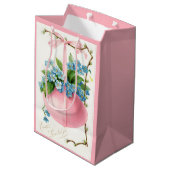 ピンクの復活祭の卵と花 ミディアムペーパーバッグ (裏面アングル)