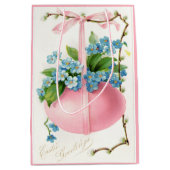 ピンクの復活祭の卵と花 ミディアムペーパーバッグ (正面)