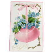 ピンクの復活祭の卵と花 ミディアムペーパーバッグ (裏面)