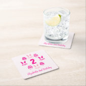 ピンクの復活祭2回目の誕生日 スクエアペーパーコースター (インサイチュ)