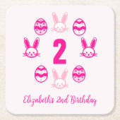 ピンクの復活祭2回目の誕生日 スクエアペーパーコースター (正面)