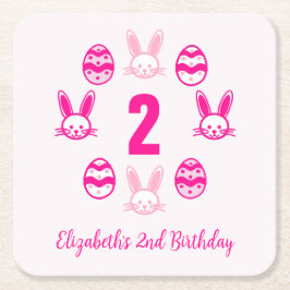 ピンクの復活祭2回目の誕生日 スクエアペーパーコースター