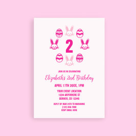 ピンクの復活祭2回目の誕生日 招待状