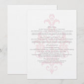 ピンクの微妙なダマスク情報カード 招待状 (正面/裏面)