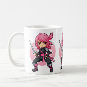 ピンクの忍者ガール コーヒーマグカップ