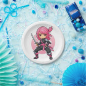 ピンクの忍者ガール ペーパープレート (パーティー)