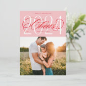 ピンクの応援から2024クリスマスホリデーフォトカード シーズンカード (スタンド正面)