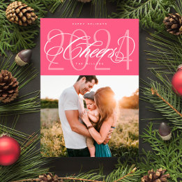 ピンクの応援から2024クリスマスホリデーフォトカード シーズンカード