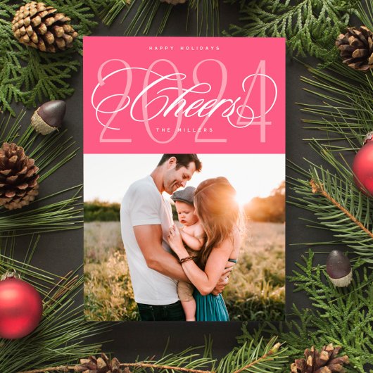 ピンクの応援から2024クリスマスホリデーフォトカード シーズンカード