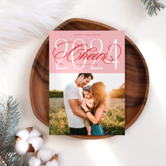 ピンクの応援から2024クリスマスホリデーフォトカード シーズンカード