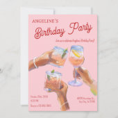 ピンクの応援 バースデーパーティー 招待状 (正面)