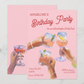 ピンクの応援 バースデーパーティー 招待状 (正面/裏面)