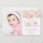 ピンクの恋しく思フローラOnederful 1st誕生日の写真 招待状 (正面)
