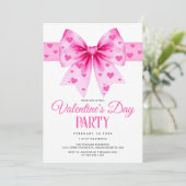 ピンクの恋するリボンとハートのバレンタインデーパーティー 招待状 (スタンド正面)