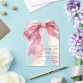 ピンクの恋するリボン 赤ちゃん女の子のシャワー アクリル招待状 (インサイチュ (ウェディング))