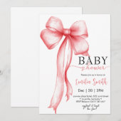 ピンクの恋する乙女の弓の女の子 ベビーシャワー 招待状 (正面/裏面)