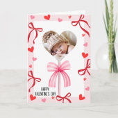 ピンクの恋人コケットの弓とラッパーの写真、バレンタインデー カード (正面)