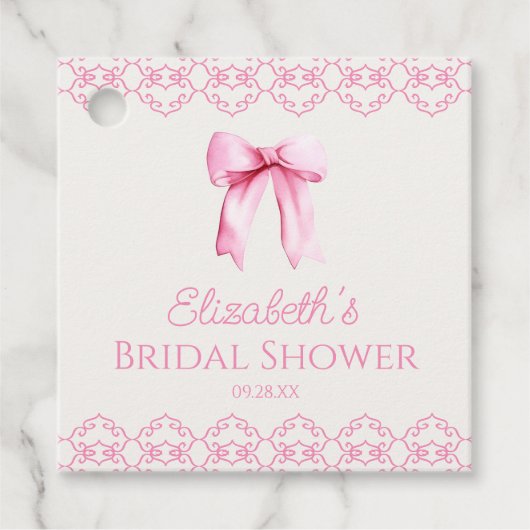 ピンクの恋人リボン ブライダルシャワー フェイバータグ (正面)