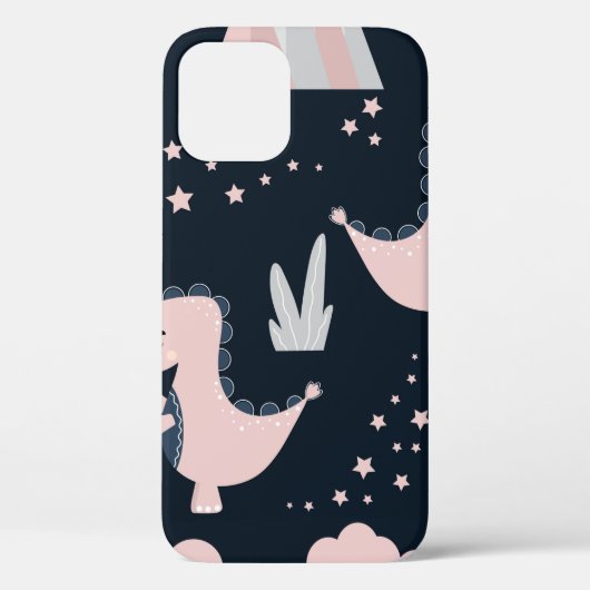 ピンクの恐竜が暗い日の上に置かれた、かわいいシームレスな模様 Case-Mate iPhoneケース (裏面)