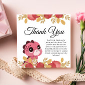ピンクの恐竜とバラの赤ちゃんシャワーサンキューカード サンキューカード