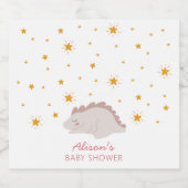 ピンクの恐竜のキラキラ星ベビーガールシャワー スパークリングワインラベル (シングルラベル)